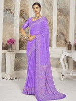 Violet Chiffon Printed Saree